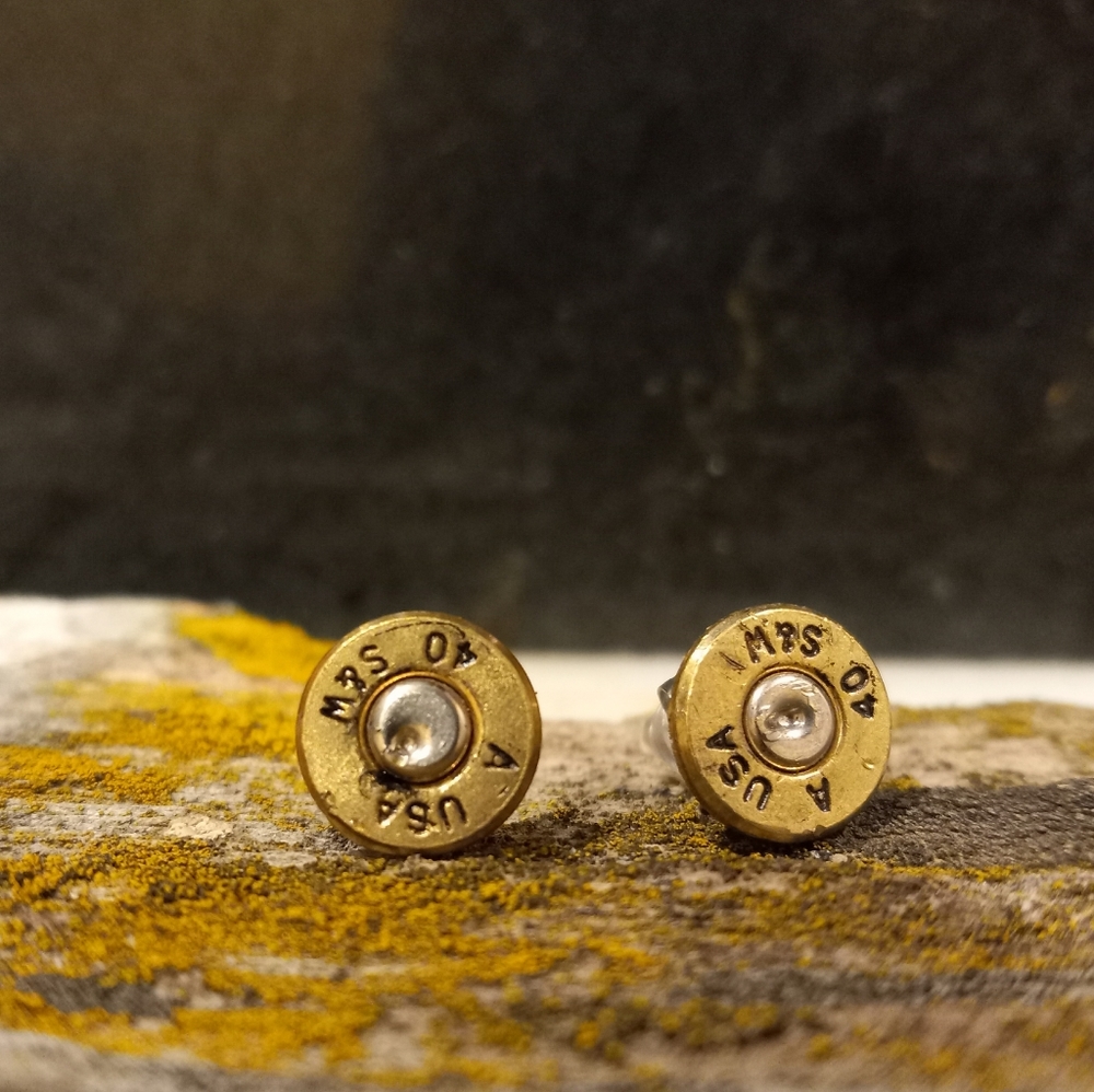 Smith and Wesson 40 Stud Recycled Bullet Earrings Handmade
